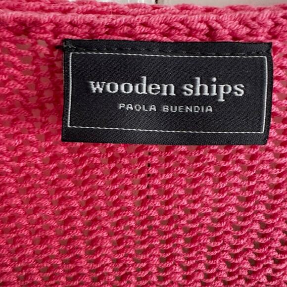Wooden Ships Bright Pink Stripe V-neck Pullover Sweater Small/Medium - Picture 6 of 7